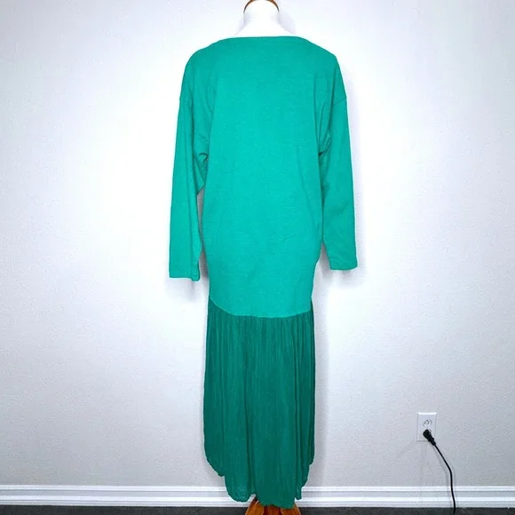 JOHNNY WAS T-Shirt Maxi Dress MED Long Sleeve Embroidered Fish Kelly Green - Picture 9 of 12